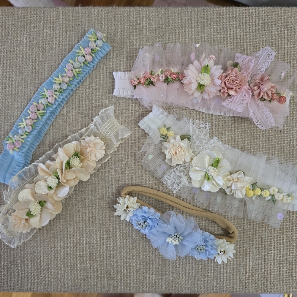 Floral Kids Hair Accessories Set - Blue, Pink, Cream